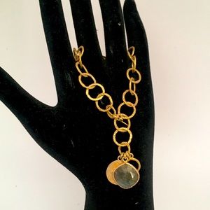 Hammered gold link labradorite adjustable bracelet
